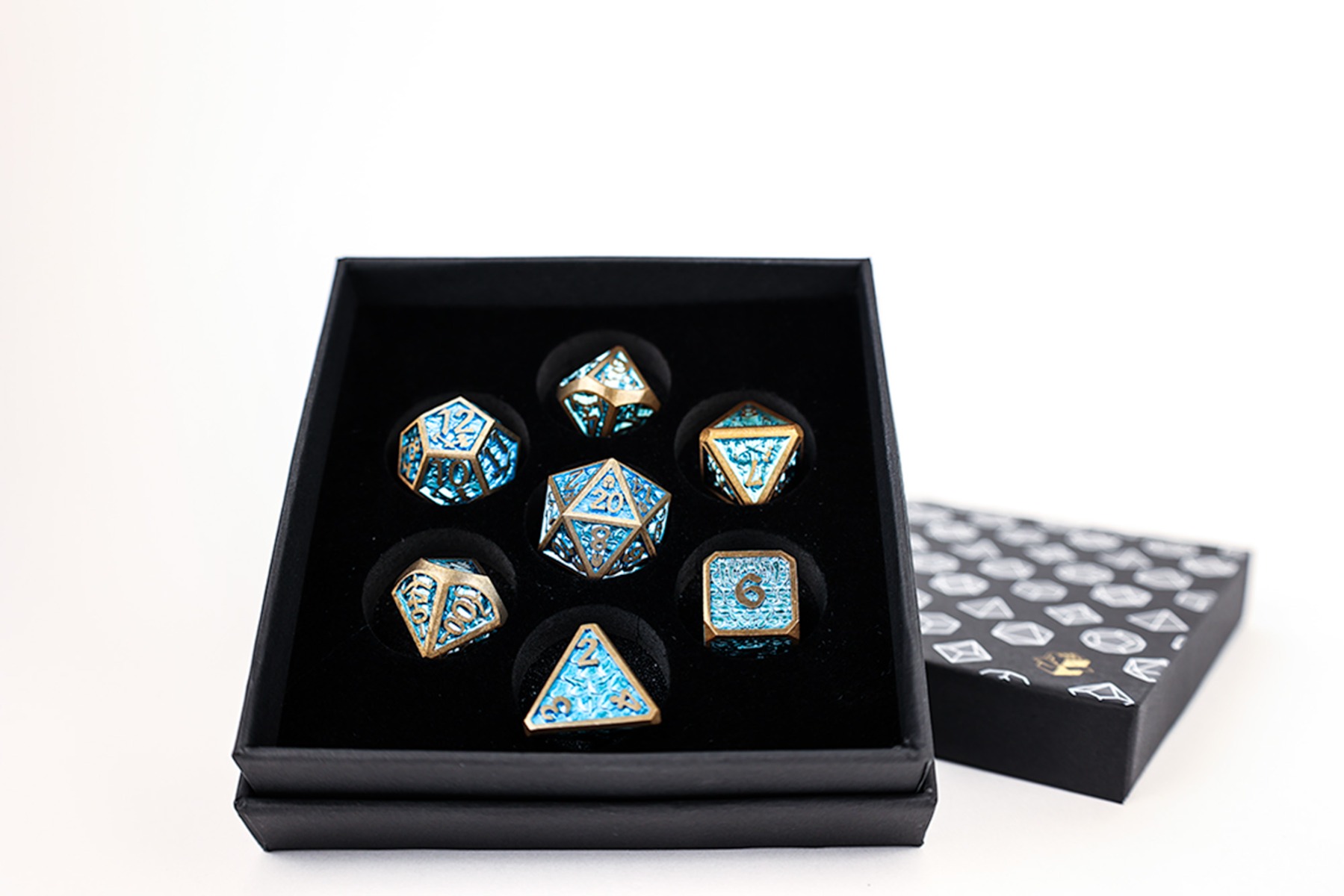 LPG Dice RPG Set Draco Bright Blue/Brass