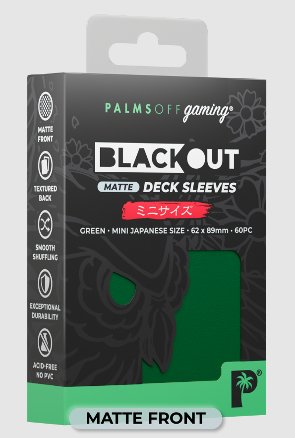 Blackout Deck Sleeves - Japanese Mini Size - Green - Matte Front - Palms Off Gaming