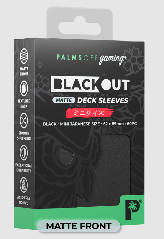 Blackout Deck Sleeves - Japanese Mini Size - Black - Matte Front - Palms Off Gaming