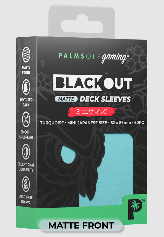 Blackout Deck Sleeves - Japanese Mini Size - Turquoise- Matte Front - Palms Off Gaming
