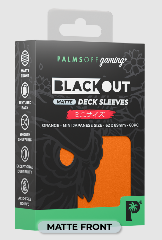 Blackout Deck Sleeves - Japanese Mini Size - Orange - Matte Front - Palms Off Gaming