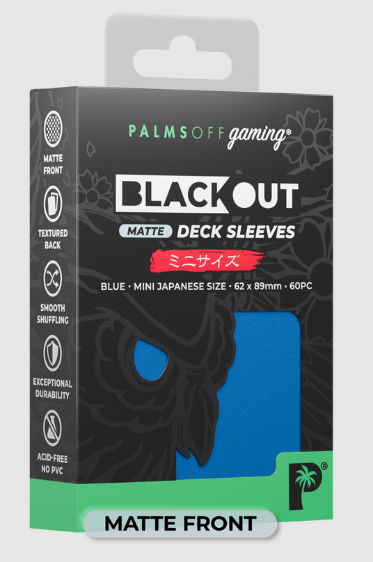 Blackout Deck Sleeves - Japanese Mini Size - Blue - Matte Front - Palms Off Gaming
