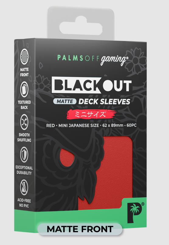 Blackout Deck Sleeves - Japanese Mini Size - Red - Matte Front - Palms Off Gaming