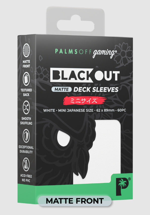 Blackout Deck Sleeves - Japanese Mini Size - White - Matte Front - Palms Off Gaming