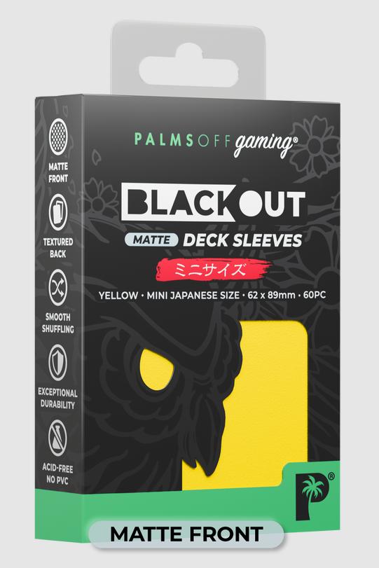 Blackout Deck Sleeves - Japanese Mini Size - Yellow - Matte Front - Palms Off Gaming
